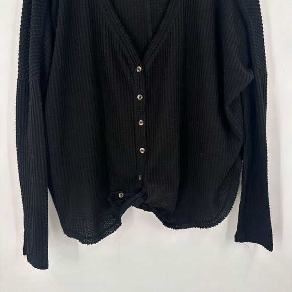 Urban Outfitters Out From Under Black Jojo Thermal Henley Shirt Size Small - Picture 9 of 12